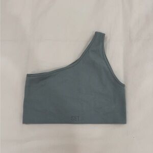 SET Active Ribbed One-Shoulder Top in Slate